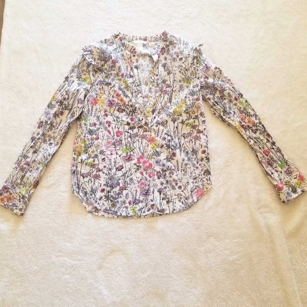 H&M floral long sleeve ruffle cap long sleeve top